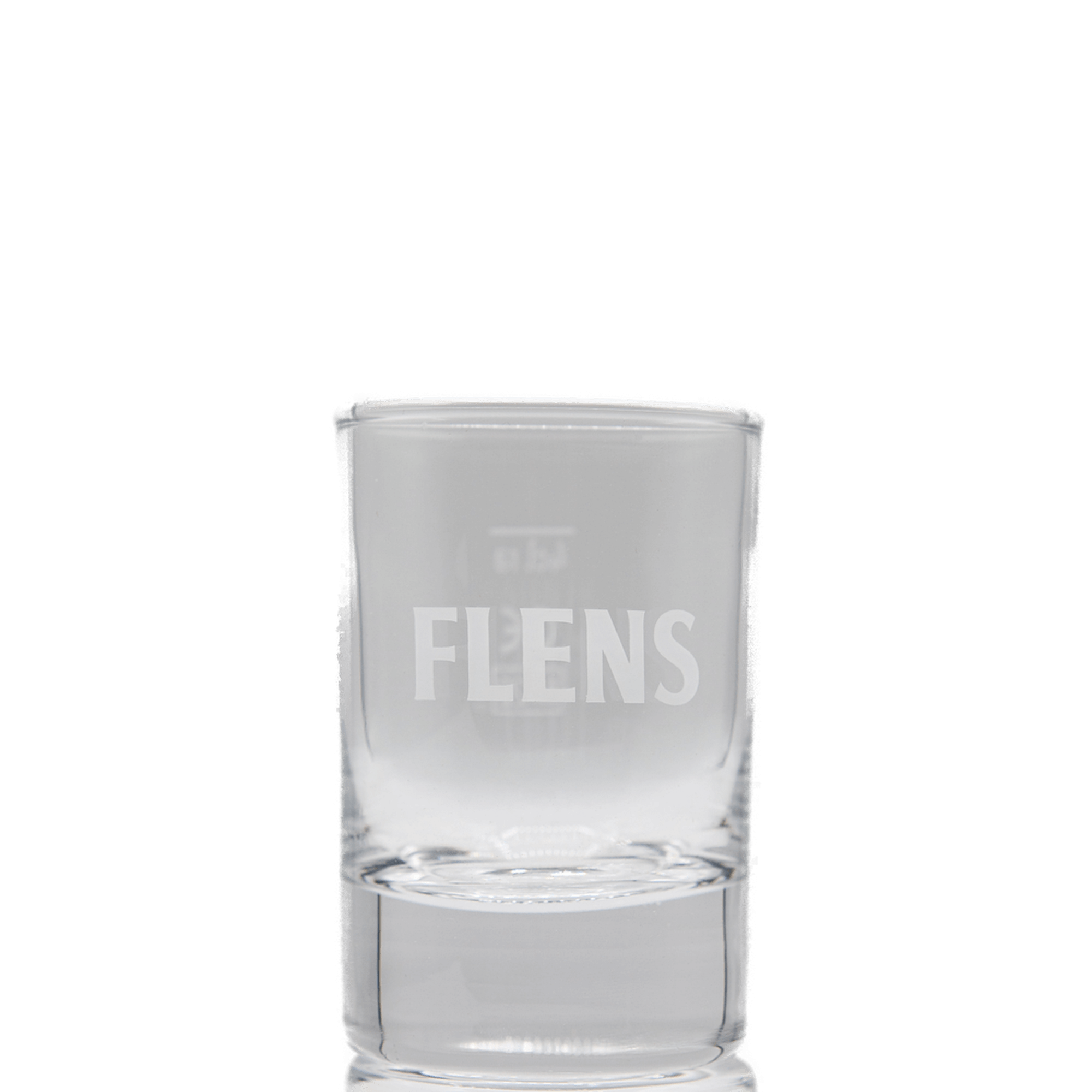 Stamper 4 cl "FLENS" Klares Schnapsglas mit der weißen Prägung "FLENS" und einem Volumen von 4 cl.